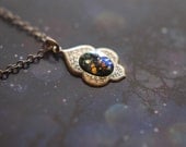 Galaxy  - vintage opal glass cabochon in Victorian antiqued brass setting necklace
