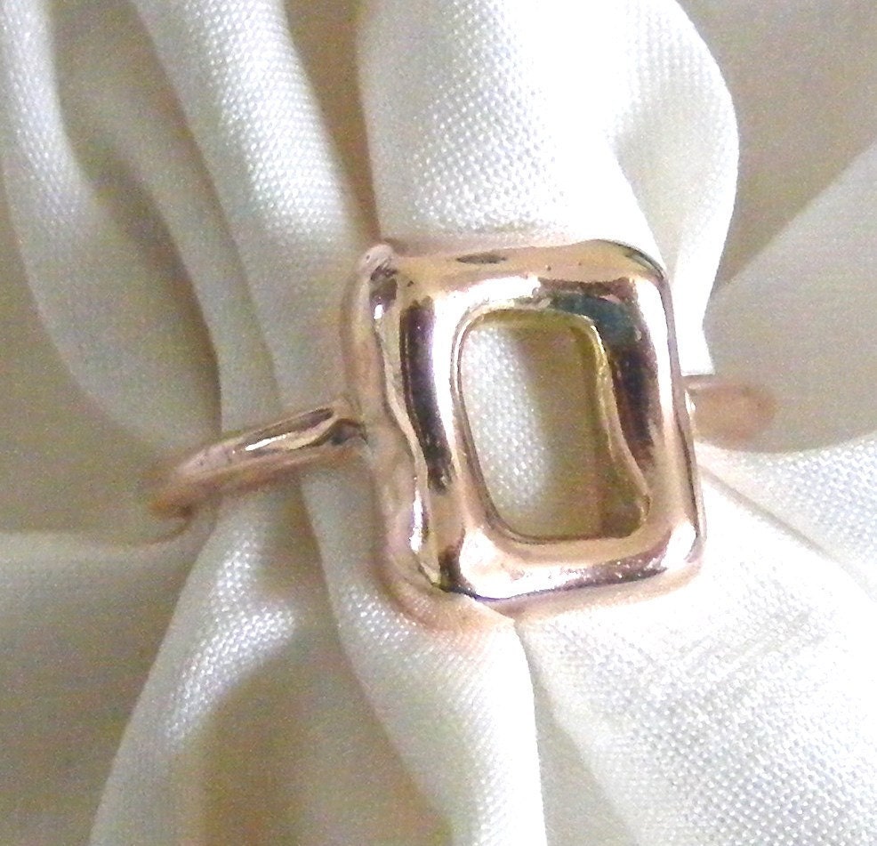 9k Rose Gold Square Block Ring - Handmade Size R 1/2