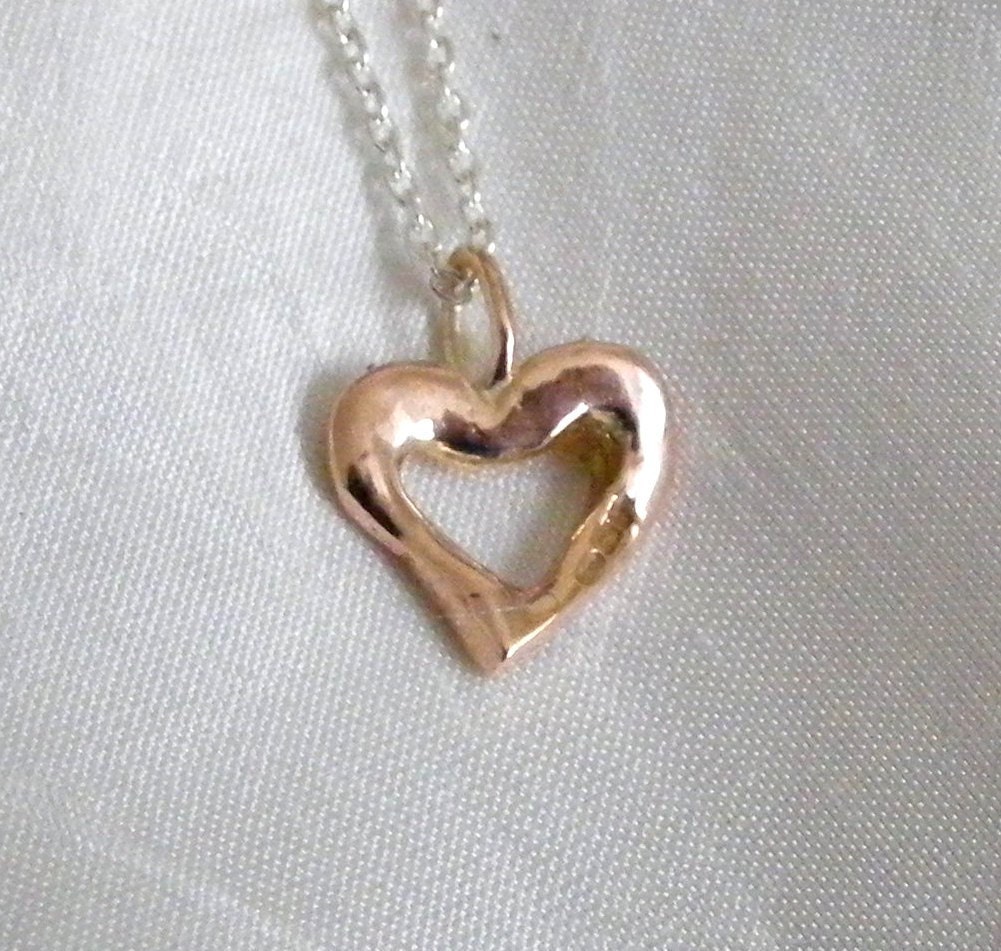 9k Rose Gold Chunky Heart Pendant on Silver Chain