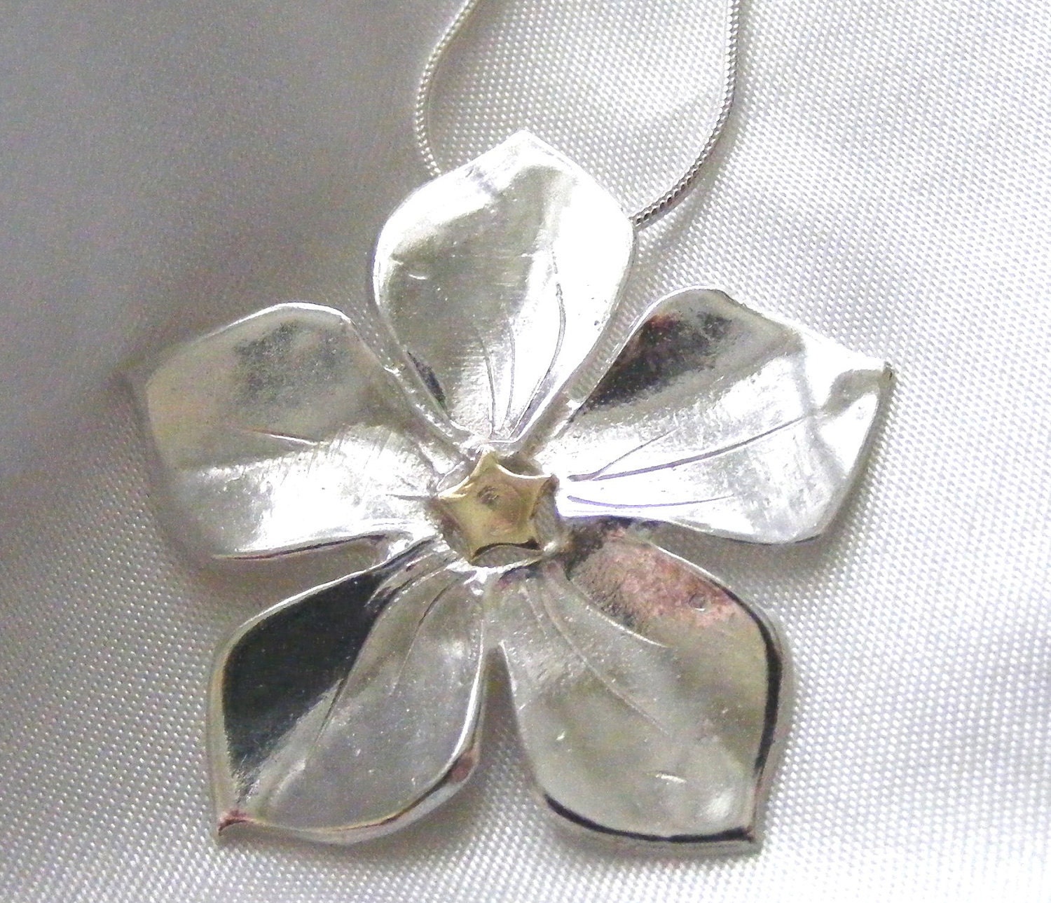 Forget-me-not Silver and gold handmade necklace