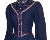 SALE was 30.00 Vintage GUNNE SAX Denim Hippie Prairie Dress S