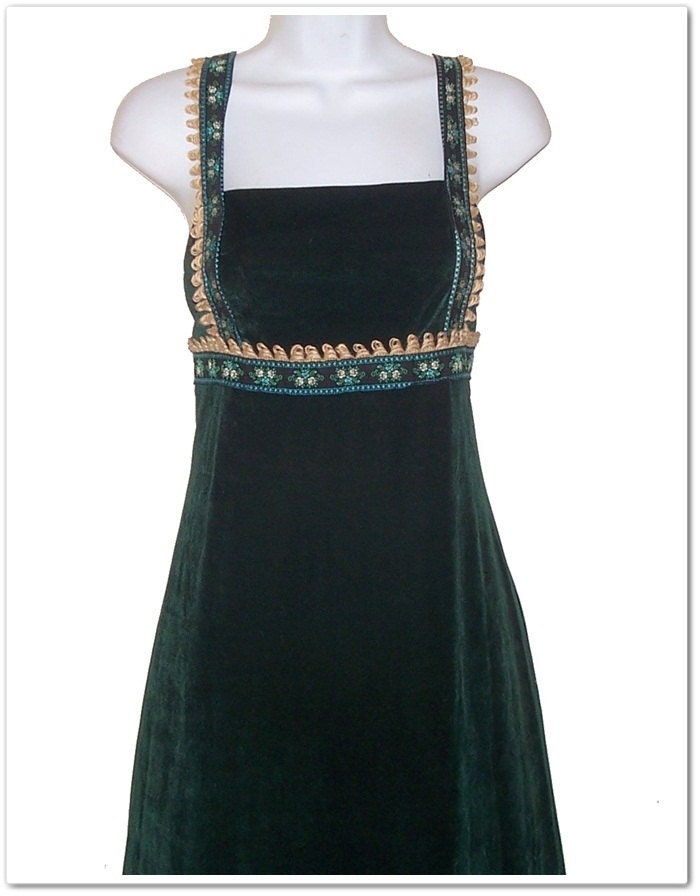 Vintage Late 60s Gunne Sax Green Velveteen Fairytale Dress XXS