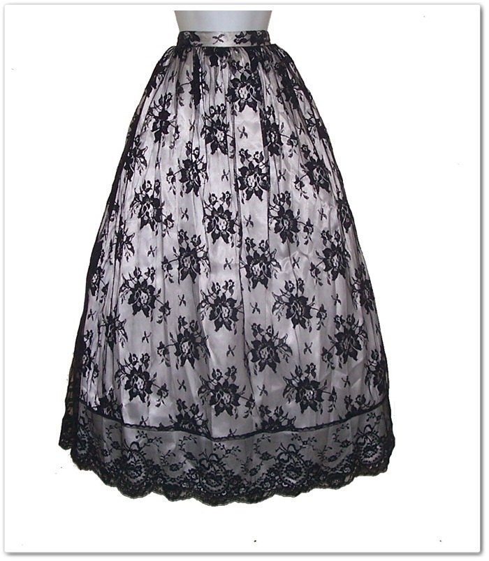 Vintage 90s 50s Style Gunne Sax Black Lace Skirt M
