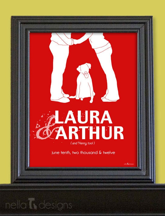 Personalized Wedding Gift - Couples Silhouette with dog