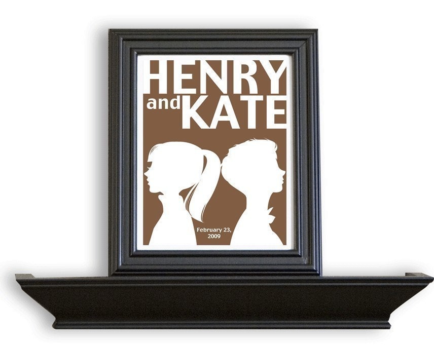 Personalized Couple Silhouette Print with date on reserve