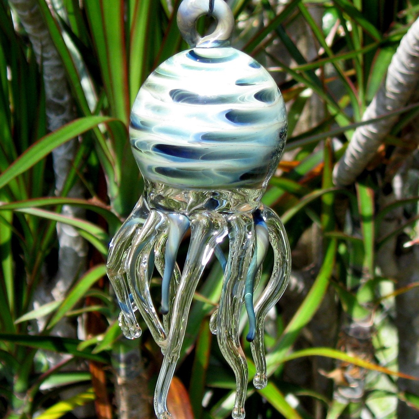 Hand blown Glass Jellyfish Ornament in Blue by FullBlownGlass