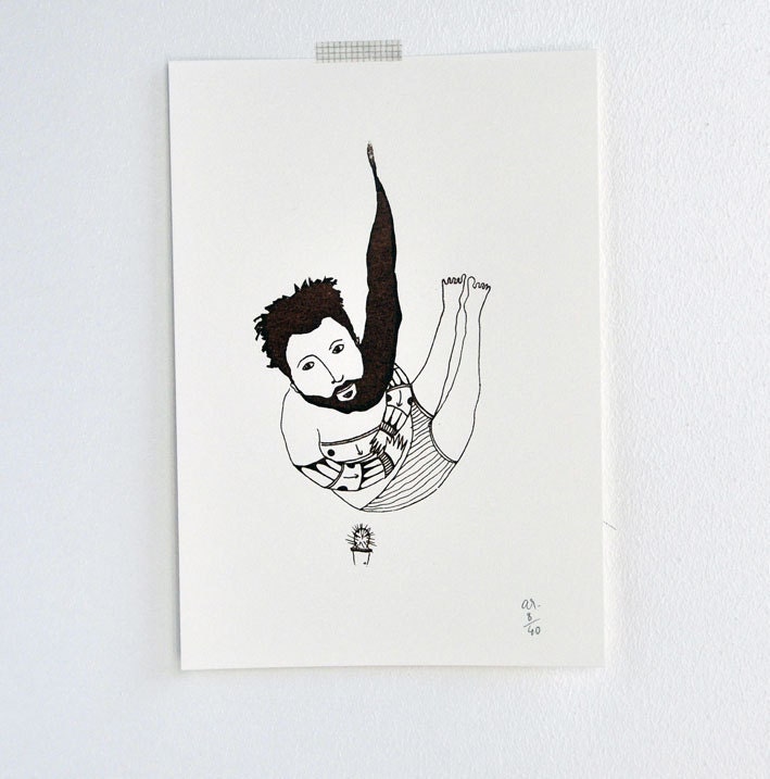Ouch falling in cactus - gocco screenprint
