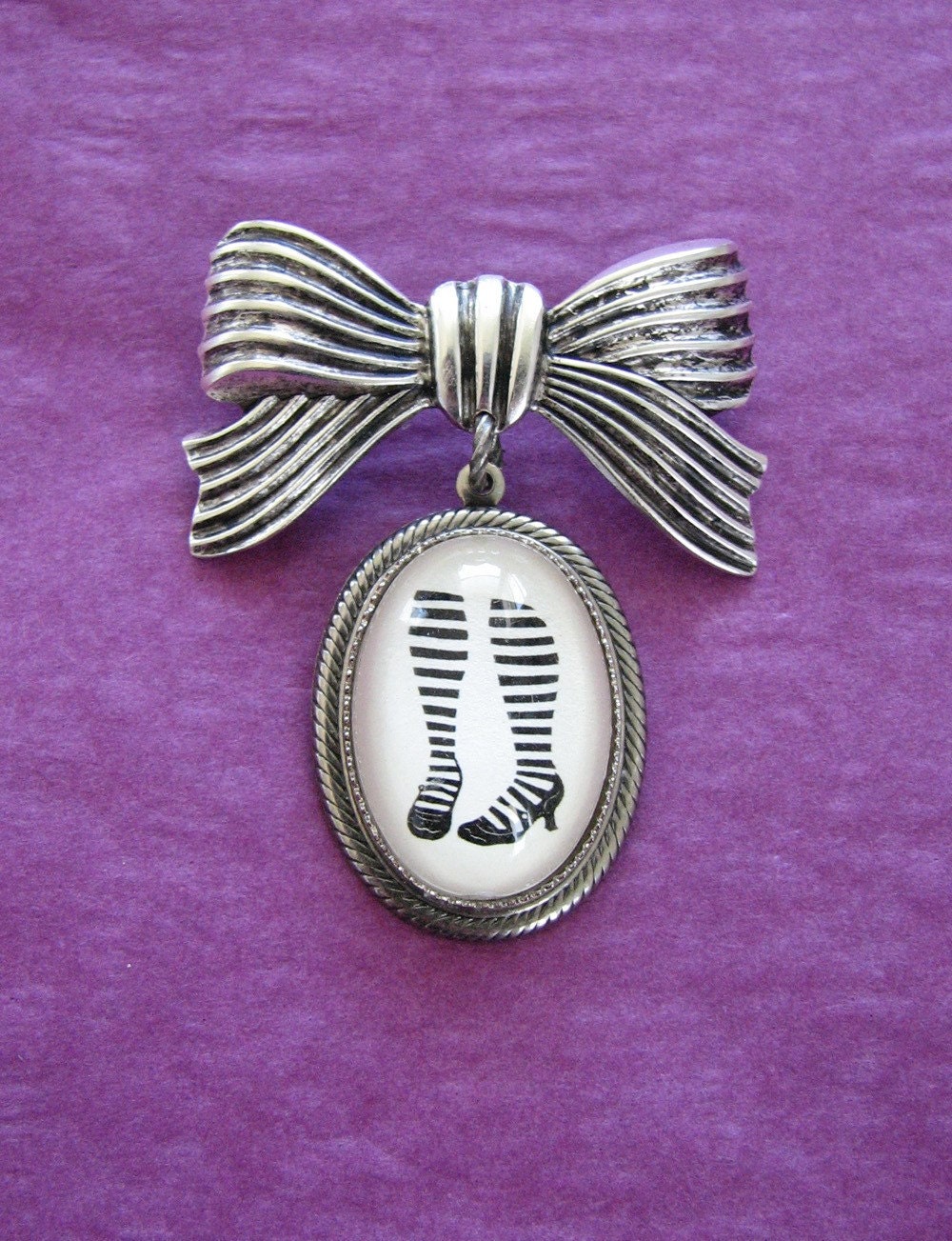 Waiting For the Phone to Ring Brooch - pendant on bow pin