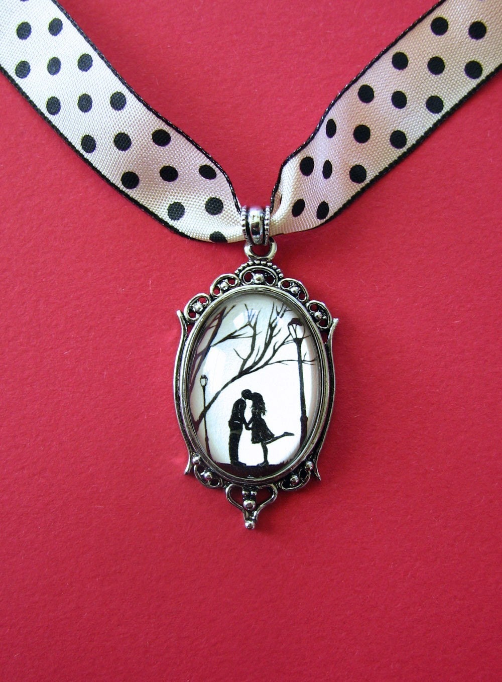 Autumn Kiss Choker Necklace, pendant on ribbon