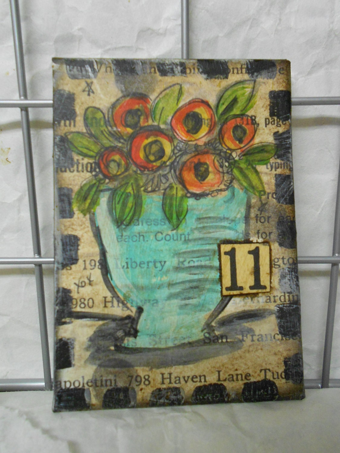 Wild Flowers 11 -original mixed media - Magnet