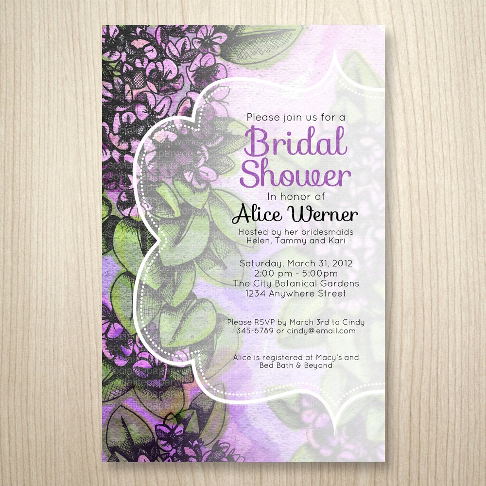 Watercolor Violets Printable Invitation - Bridal Shower, Baby Shower, Garden Party
