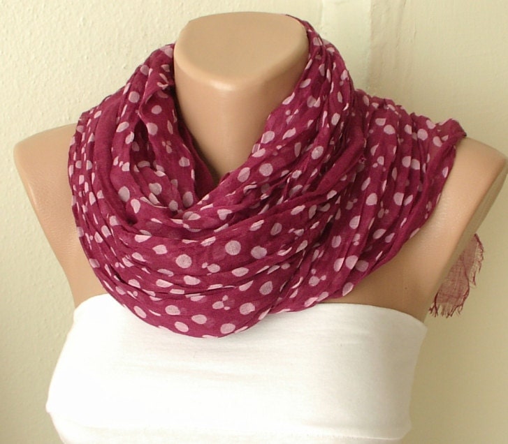 Dotted Mouse Cotton Scarf, Wine Red, Spring Scarf
