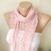 SALE 25% - Light pink, pastel pink Cotton Scarf with Circle Lace