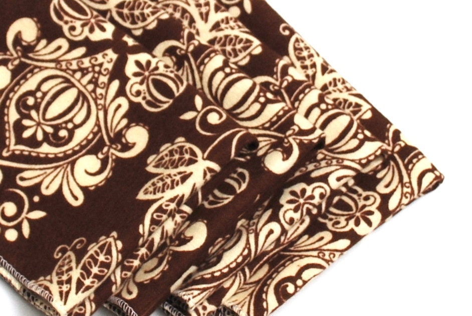 FREE OFFER Child Reusable Cloth Napkins / Wipes - Set of 4- Brown Damask