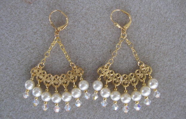 Swarovski Crystal And Pearl Chandelier Earrings