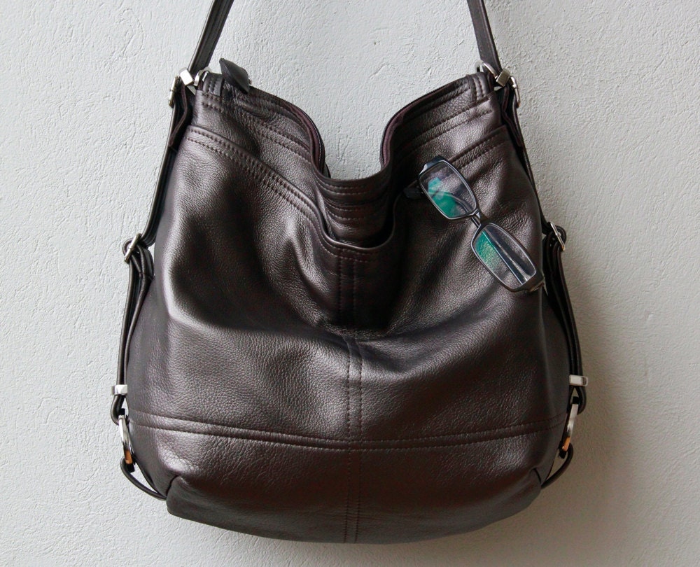 HOBO PACK XL 'three in one' - leather backpack - with two outside pockets - choose your leather color