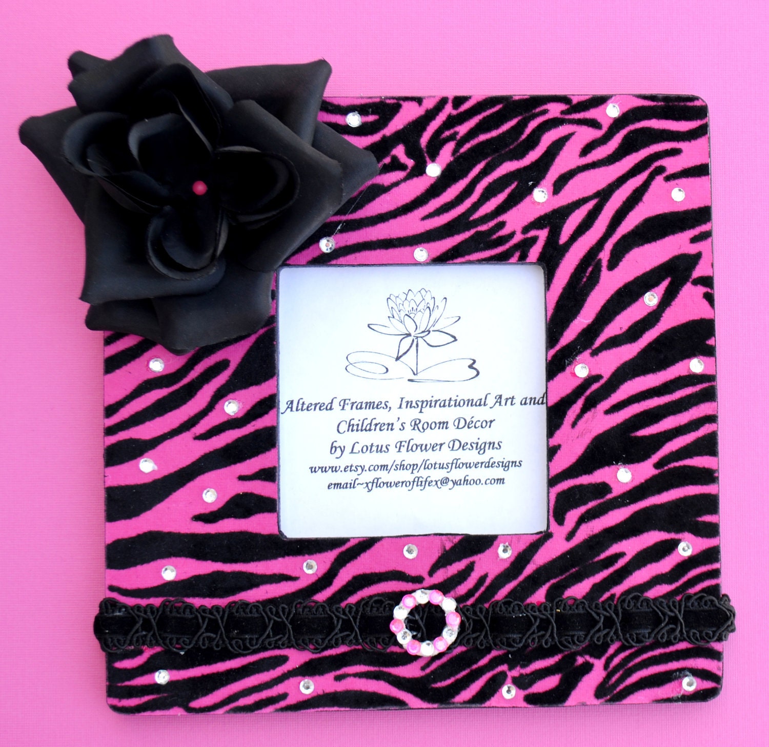 Pink & Black Flocked Zebra Print Girls Picture Photo Frame Room Decor Bridal Shower or Birthday Gift