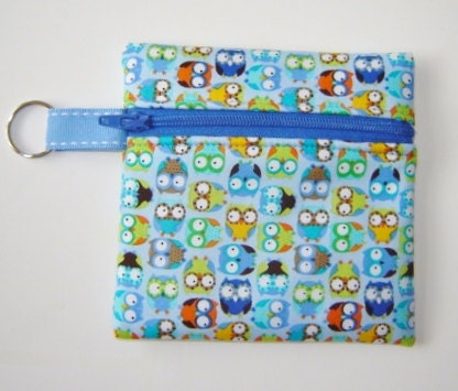 Blue Owl Print Zipper Pouch Coin Bag Purse