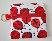 Red White Ladybug Print Zipper Pouch Coin Bag Purse