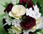 Bridal Claycraft Forever Flower Red and Cream Rose and Jeweled Stephanotis Hand Tied Bouquet