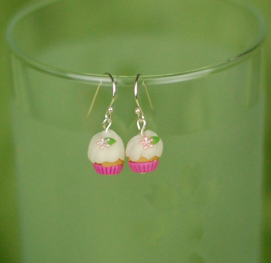 Miniature Kawaii Cherry Blossom Cupcake Earrings