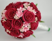 Made to Order Keepsake Red Roses with Pink Sakura Cherry Blossom Bridal Bouquet