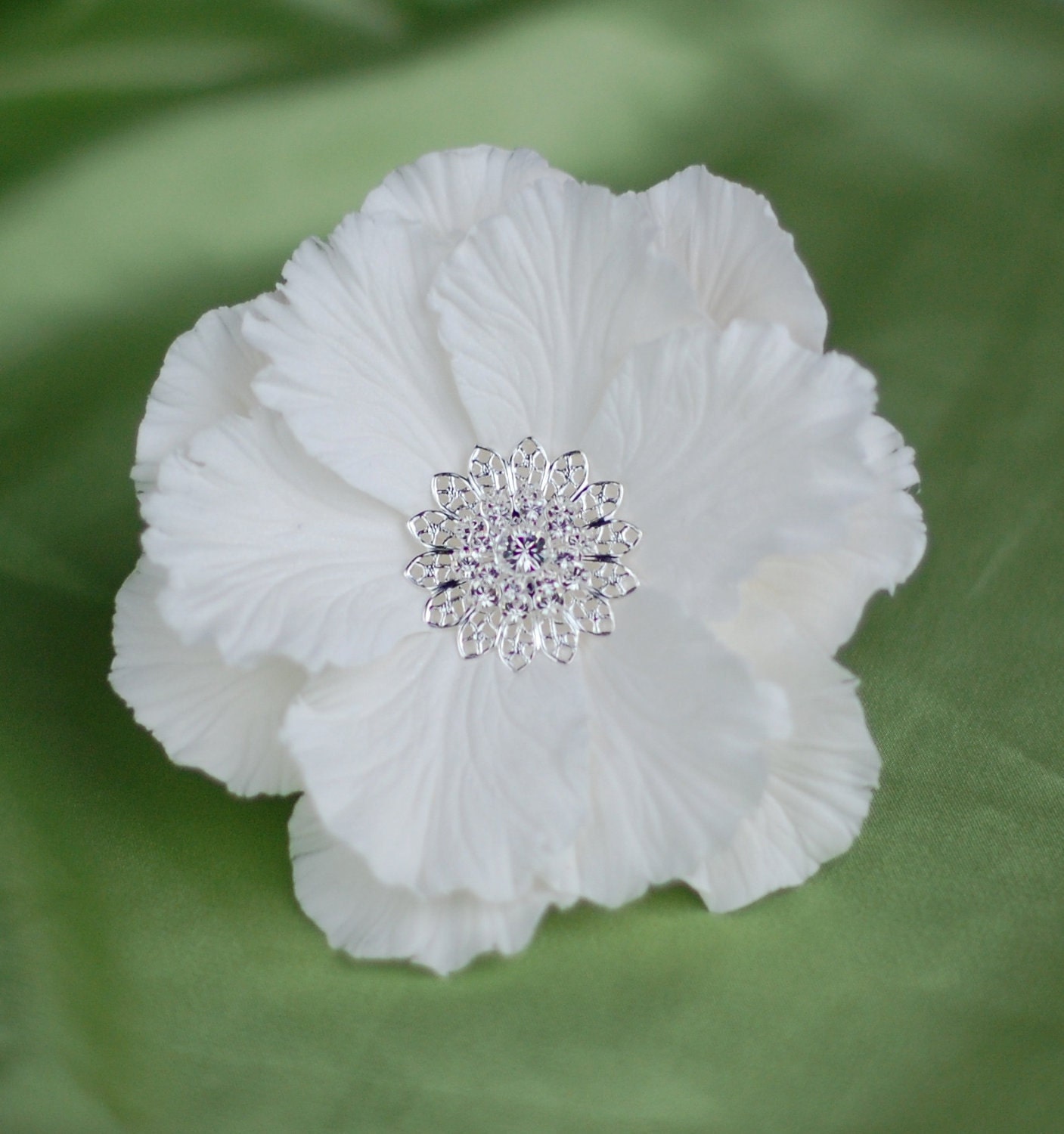 Swarovski Jeweled White Anemone Bridal Hair Flower