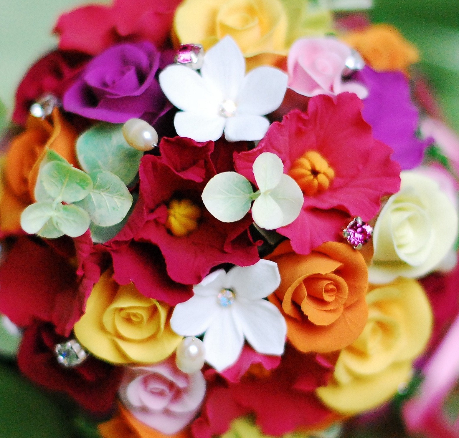 Keepsake Claycraft by DECO Eye Candy Bridal Hand Tied Bouquet of Clematis Roses Hydrangeas Stephanotis