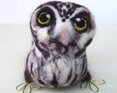 Sale Needlefelted Owl Tengmalm's Owl In Chocolate Brown and White