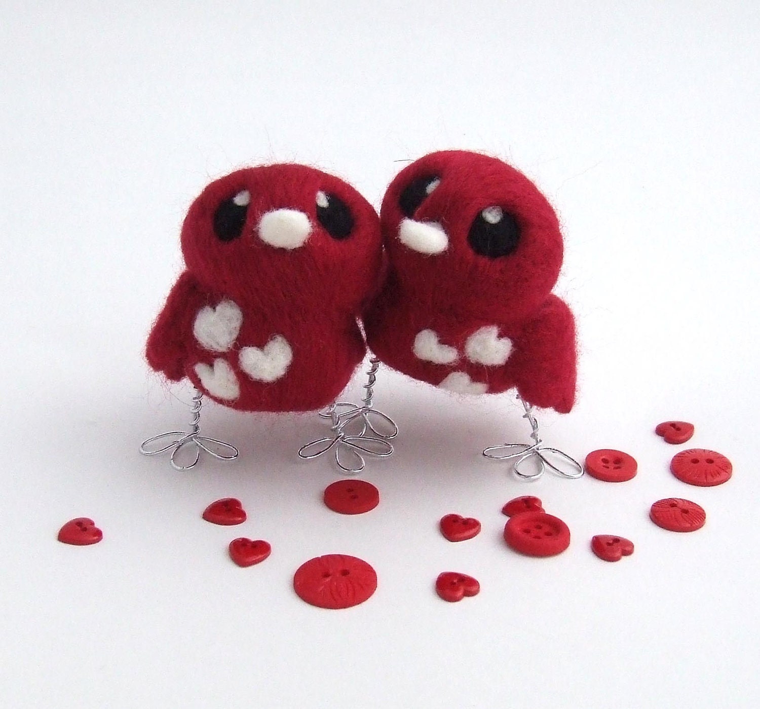 Wine Dark Red Bird Wedding Cake topper Red and White Love Birds - feltmeupdesigns