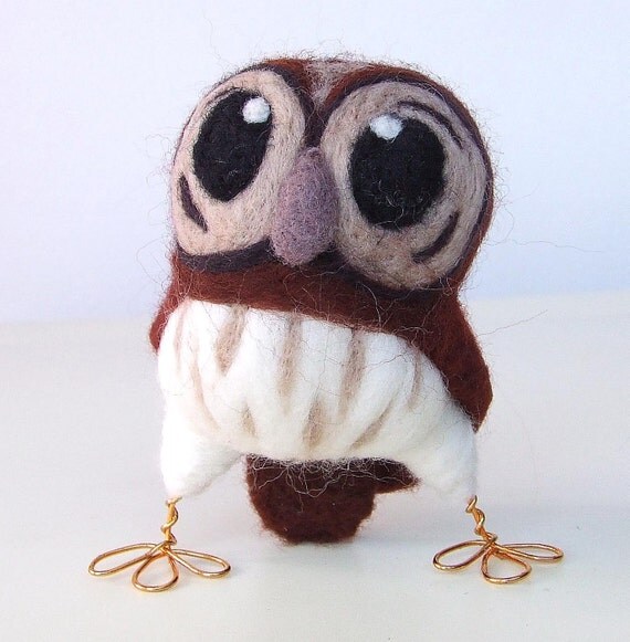 Needlefelted Owl Little Tawny Owl in chestnut brown