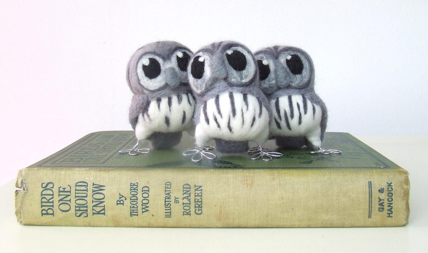 Needlefelted Bird Wise Grey Owl Hoot  Little Owl in Dusky Greys