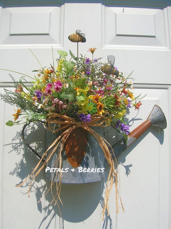 Country Rustic floral Watering Can Door by sandys4899florals