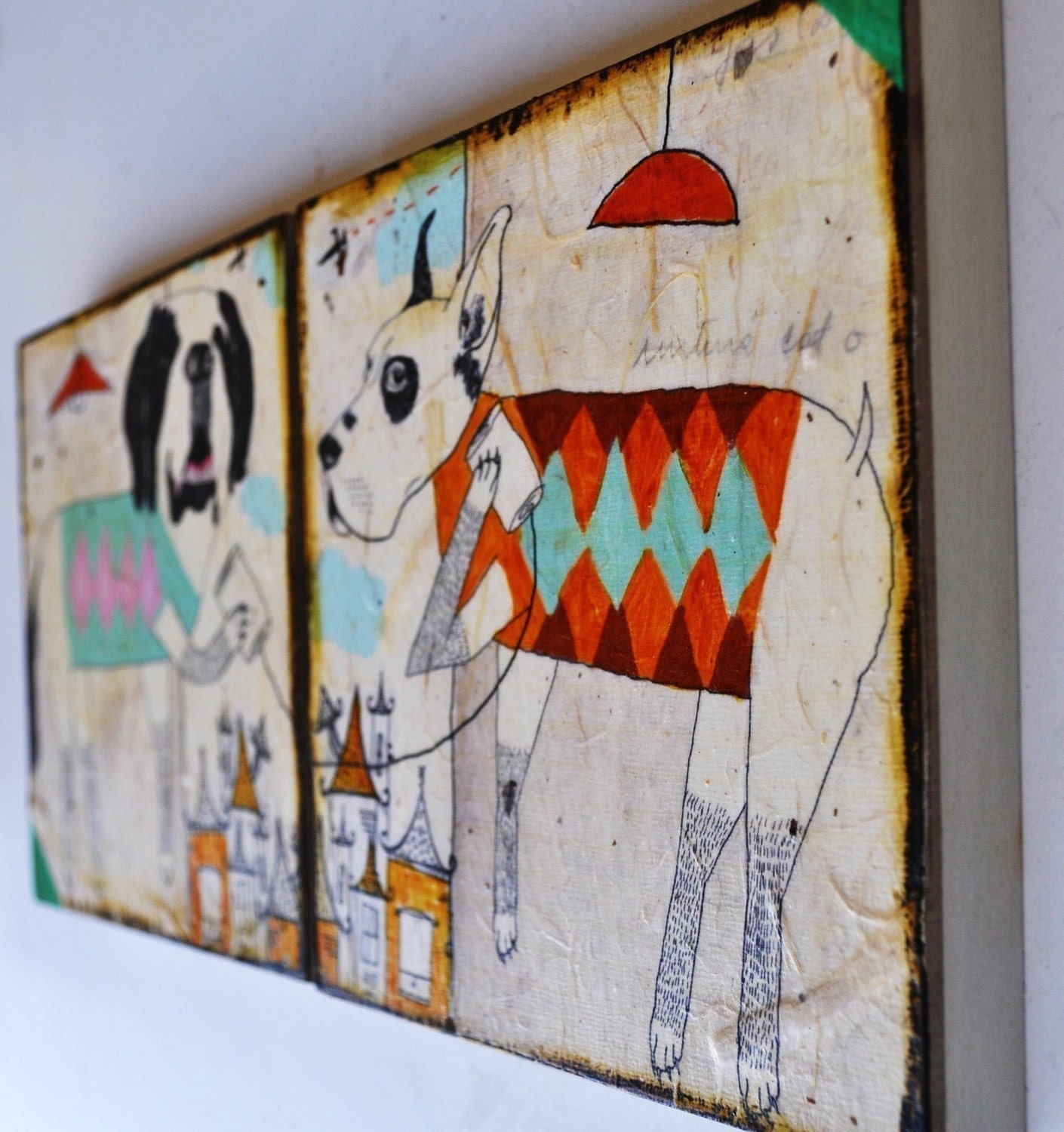 Technology-mixed media prints on wood panels