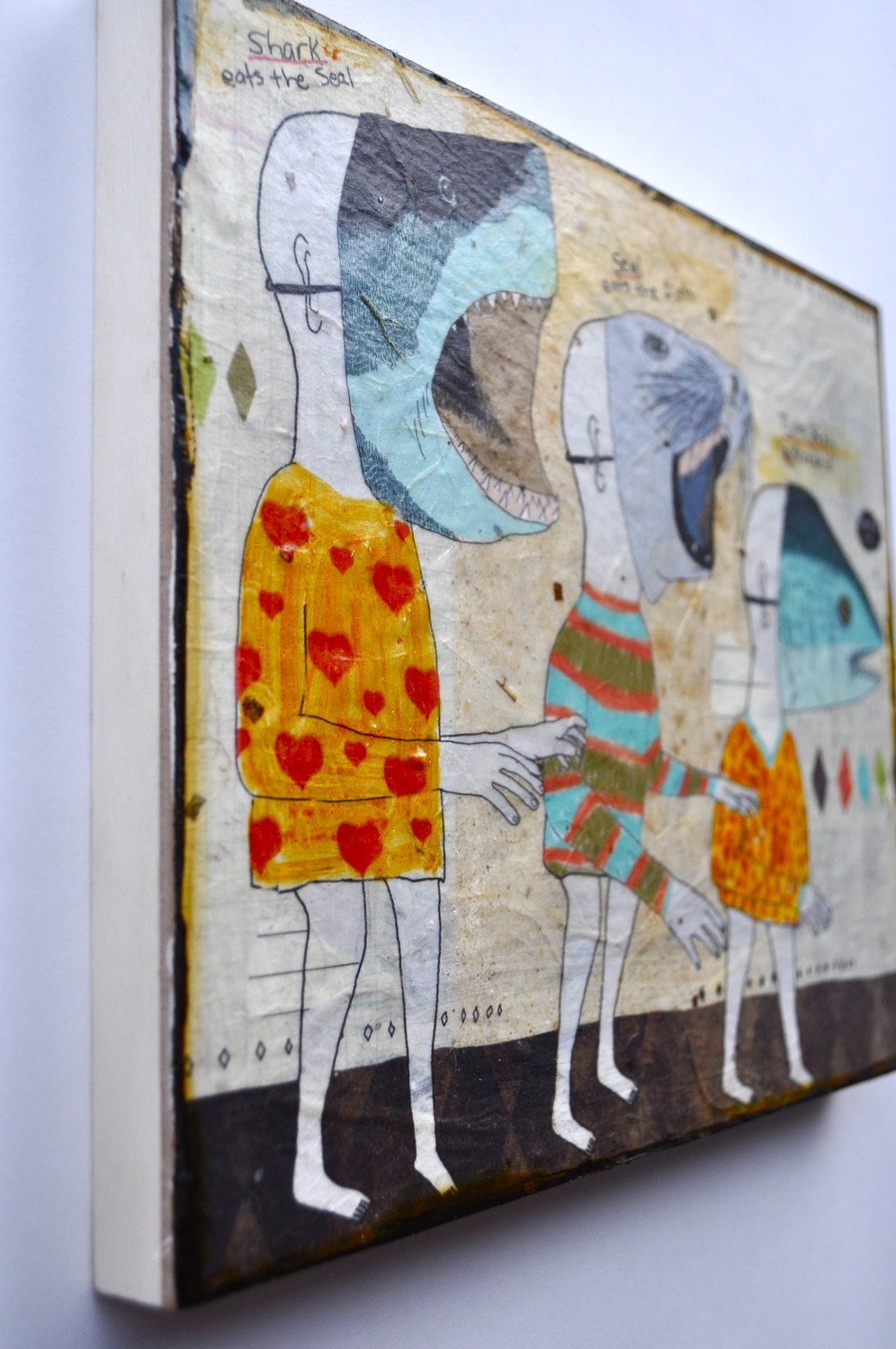 Food Chain- mixed media print on wood