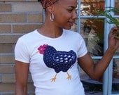 Dotty Chicken Hand Silkscreened Organic Women's Fashion Tee Sizes S-2XL