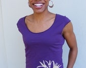 Women's Cap Sleeve Eggplant Lotus Tee