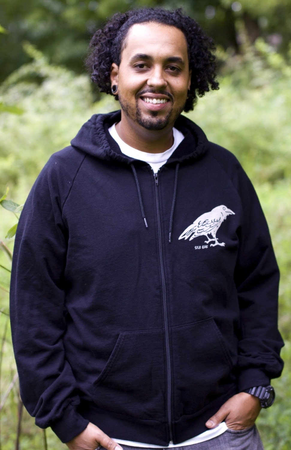 Midnight Black Raven Hooded Sweatshirt