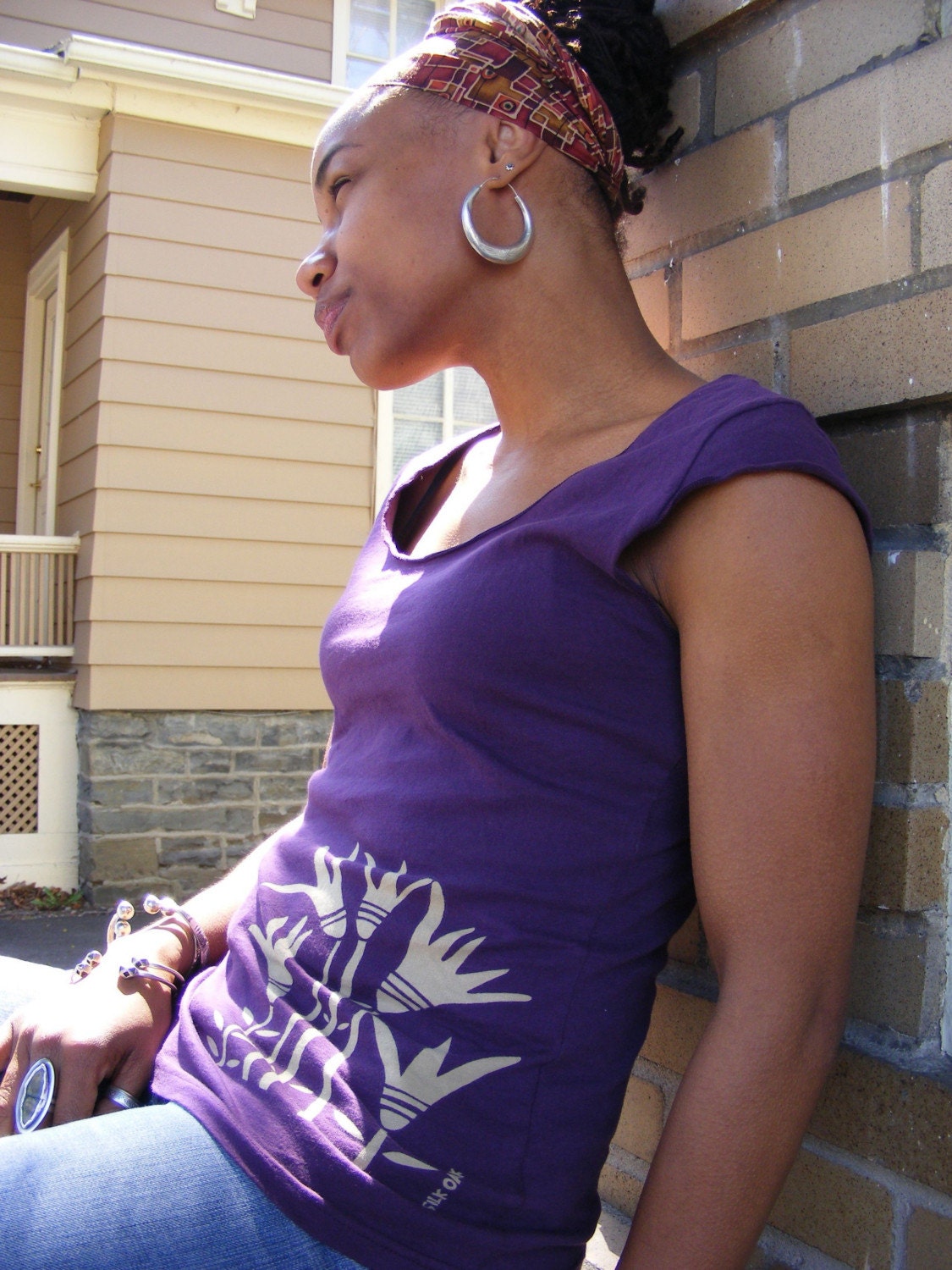 Women's Cap Sleeve Eggplant Lotus Tee