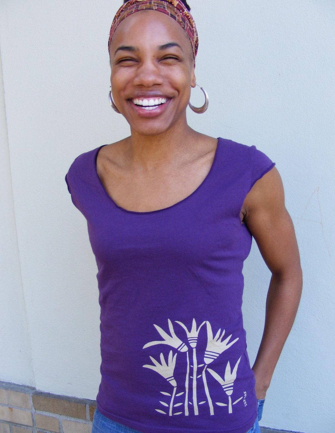 Women's Cap Sleeve Eggplant Lotus Tee