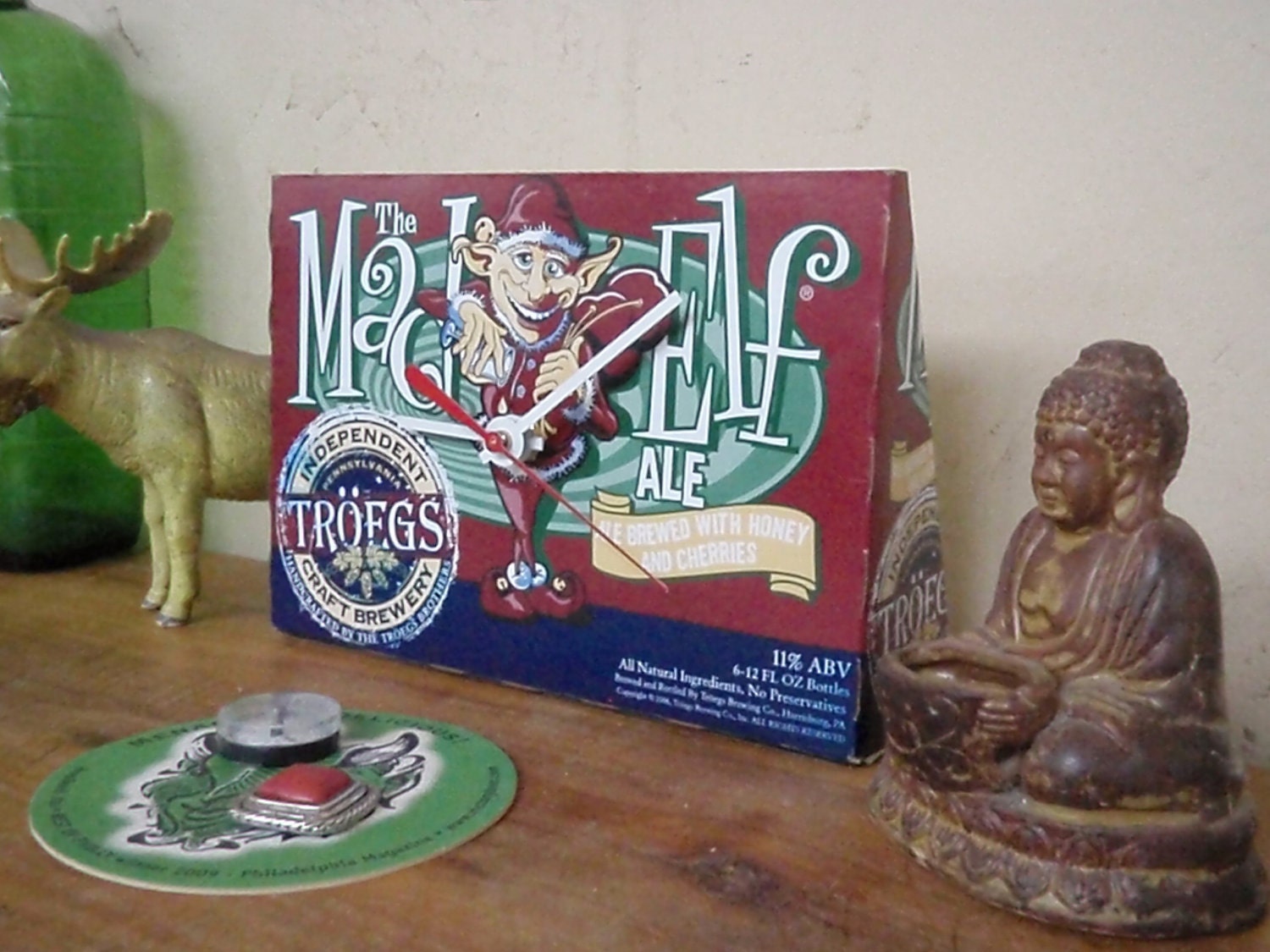 Mad Elf Clock - Time for a Brew - Troegs' Beer - Repurposed and Upcycled Christmas Gift
