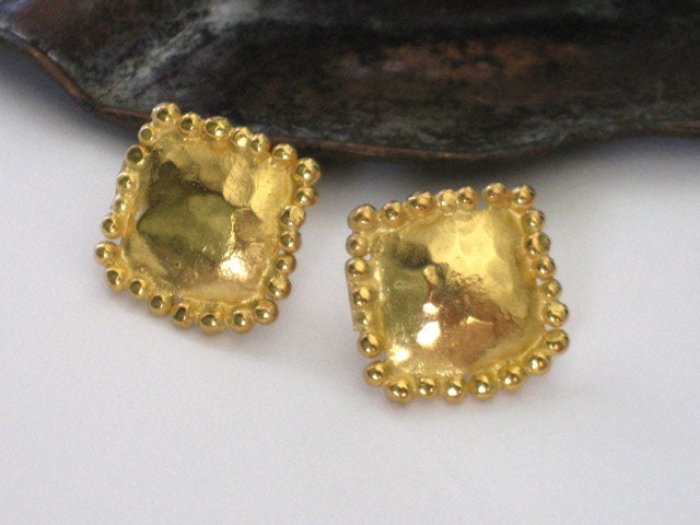 Gold Coated  Silver earring studs, square goldplated silver posts