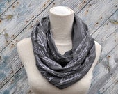 Cowl Scarf - Eco Friendly - Organic Cotton - Circle Scarf - Infinity Scarf - Slate Grey with White feathers