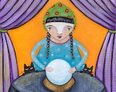 The Fortune Teller Original Cat Folk Art Painting