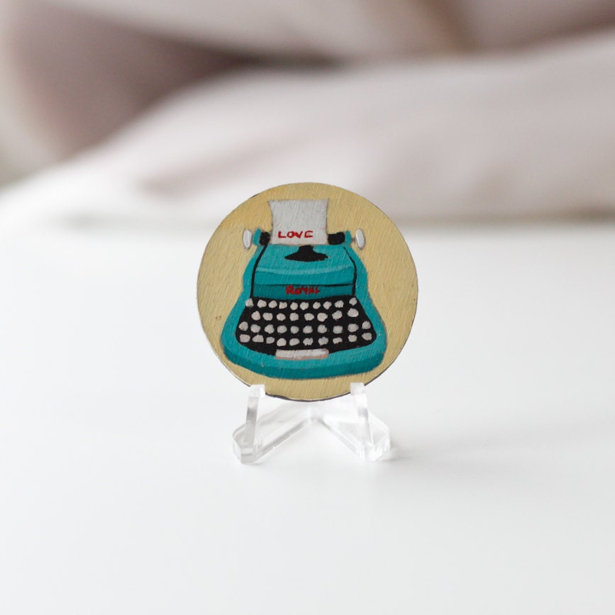 Mini Royal Typewriter Wood Folk Art Painting