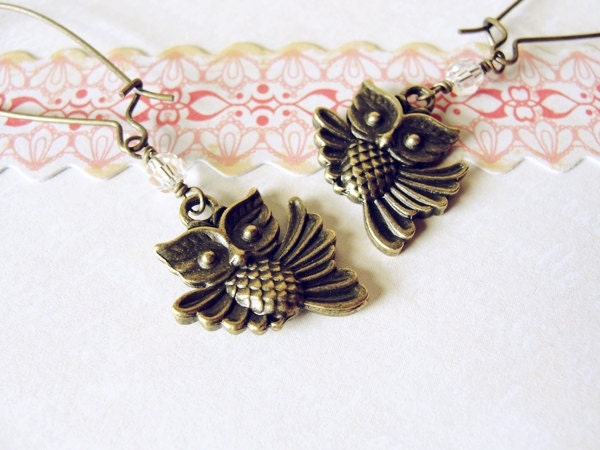 Brass Owl Earrings.