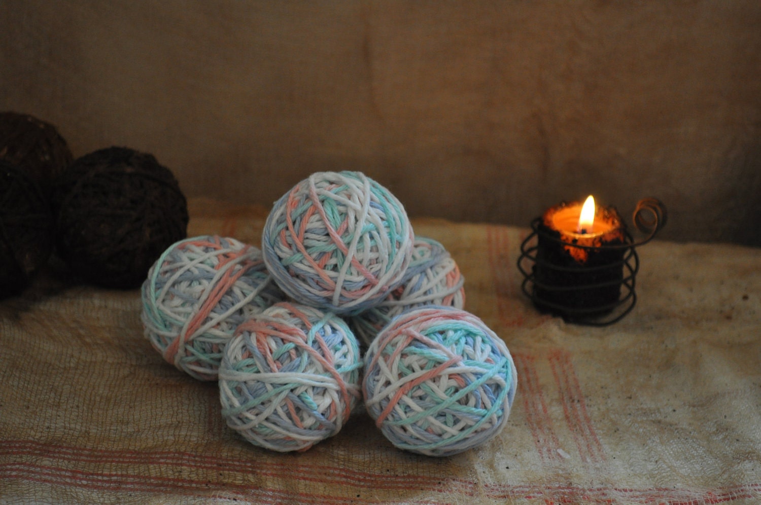 5 Primitive Twine Balls Pastel Colors 100% Cotton