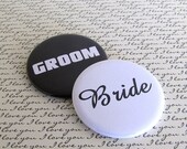 Bride and Groom - Wedding 2 1/4 inch Pin Back Buttons Set of 2