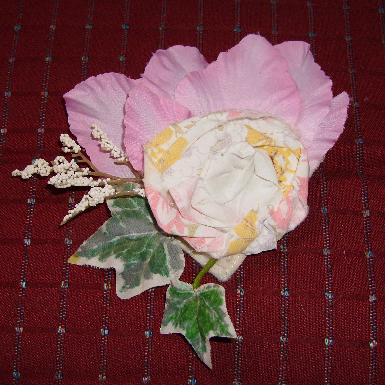 Flower Hair Clip, Country Bridal, Beach Wedding, Pink, Upcycled Cottage Chic