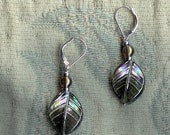 Lovely shimmering glass leaf earring irridescent shine